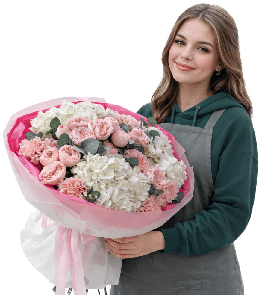 Флорист Fresh Flowers с букетом, собранным на заказ